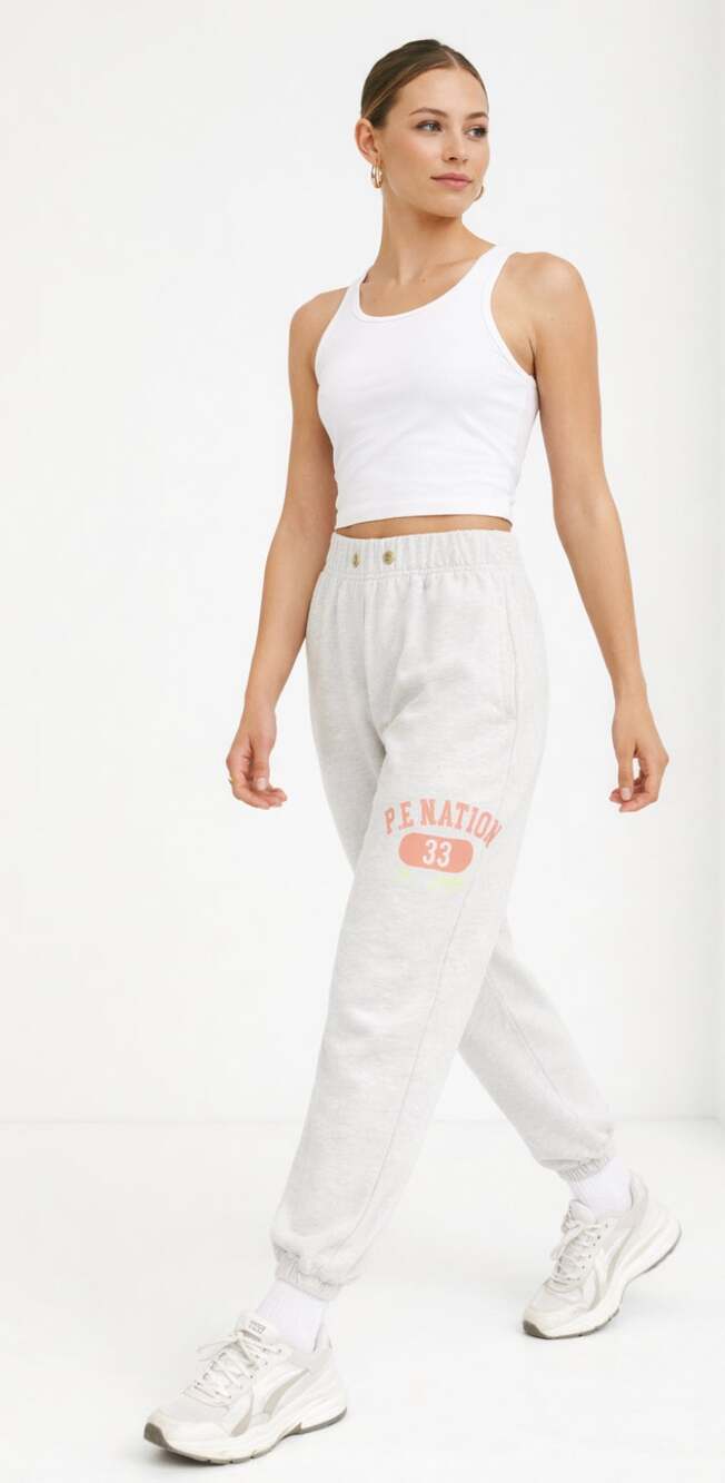 P.E Nation Gray Logo Sweatpants Joggers Organic Cotton Athleisure Large
